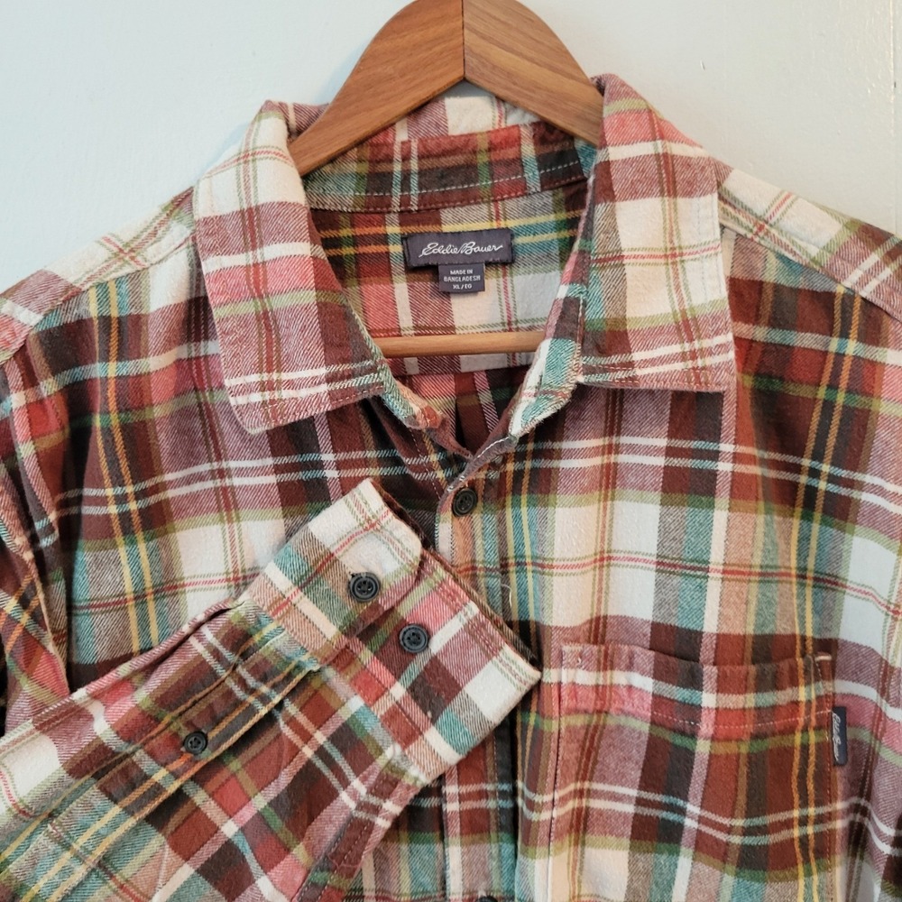 Eddie Bauer Mens Plaid Flannel Shirt Long‎ Sleeve XL Button Down Pocket Outdoor